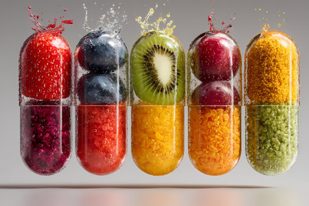 Supplement capsules filled with fresh fruitsの素材