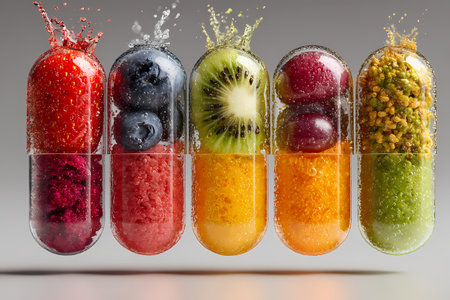 Supplement capsules filled with fresh fruitsの素材