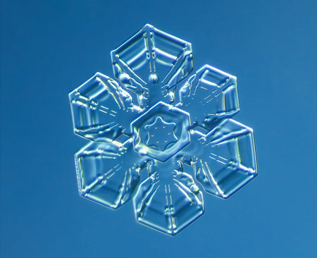 Natural snowflake crystal in blue background