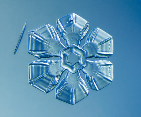 Natural snowflake crystal in blue background