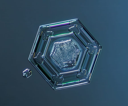Natural snowflake crystal in blue background