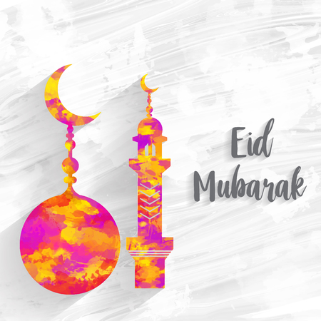 Eid Mubarak card with watercolor background for you designのイラスト素材