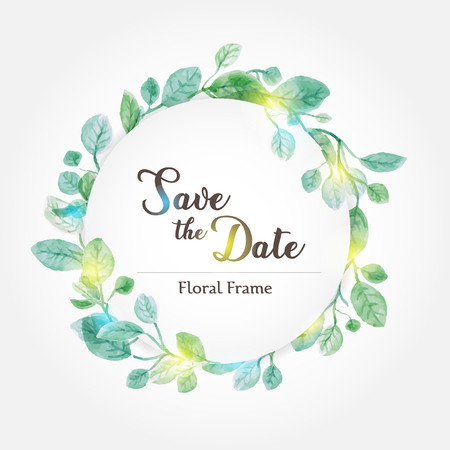 Cute Floral wedding frame template with watercolor leavesのイラスト素材