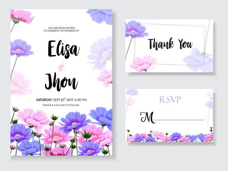 Wedding card with pink flowers setのイラスト素材