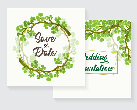 Wedding invitation with watercolor leavesのイラスト素材
