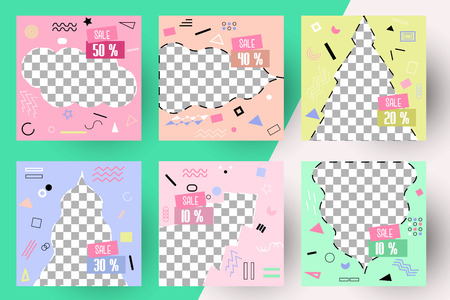 Editable Post Template Social Media Banners for Digital Marketing. Color Pink Green. Promo Brand Fashion. Vector Illustrationのイラスト素材