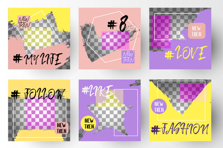 Editable Post Template Social Media Banners for Digital Marketing. Color Pink Green. Promo Brand Fashion. Vector Illustrationのイラスト素材