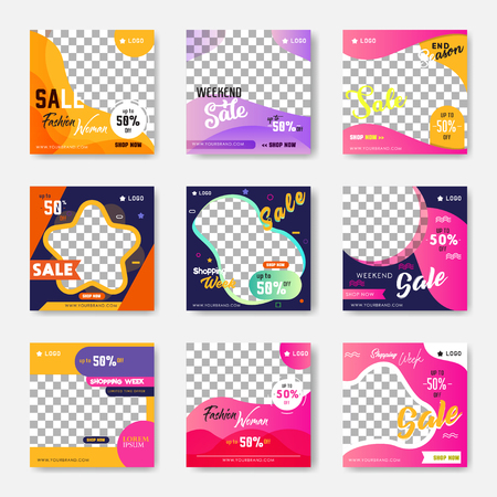 Fashion Post Template Social Media Banners for Digital Marketing. Promo Brand Fashion. Stories. Streaming. story, internet web banner, flyer,poster and brochure.fluid. Vector Illustration. - Vectorのイラスト素材