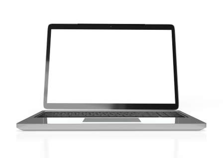 Laptop computer with blank screen isolated on white background. 3D illustration.の写真素材