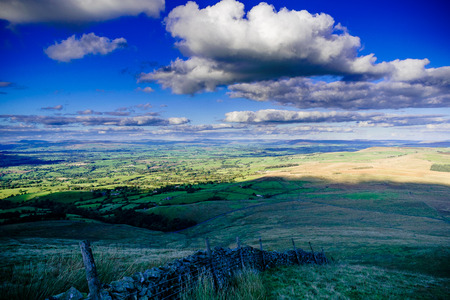 Scenic view at farms on summer. Forest Of Bowland , Lancashire, England UKの写真素材