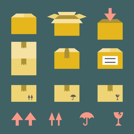 brown paper box with flat style iconsのイラスト素材