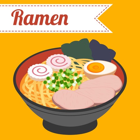 vector Japanese noodle Ramen,flat design,no gradientのイラスト素材