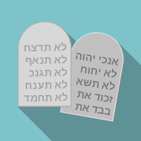 Two stone with the ten commandments in hebrew alphabets, flat designのイラスト素材
