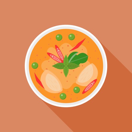 Red curry, Thai food, flat designのイラスト素材