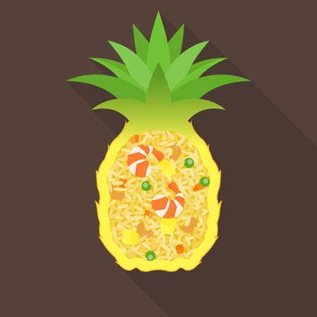 Pineapple fried rice, Thai food, flat designのイラスト素材