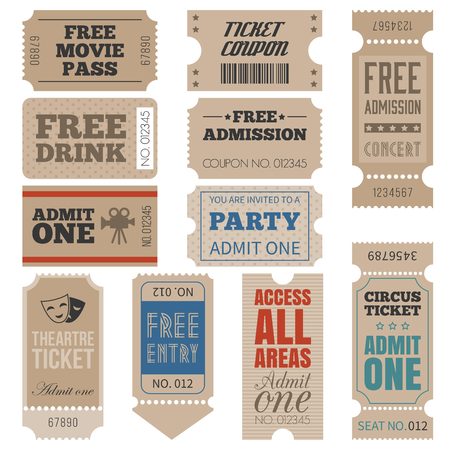 Vintage Tickets in different style,flat design set 3のイラスト素材
