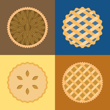 Pie icon set, pecan, blueberry , apple, potato, flat design, set 1のイラスト素材