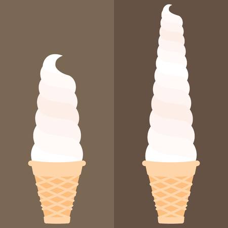 Vector ice cream soft serve in waffle cone, flat designのイラスト素材