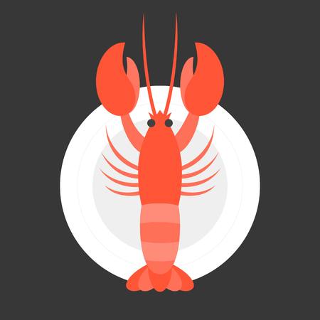 Vector lobster in dish, flat designのイラスト素材