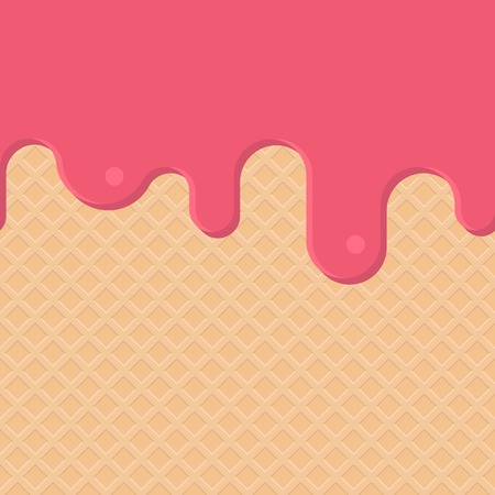 waffle with cream, wafers with ice cream, wafers with strawberry cream, seamless pattern backgroundのイラスト素材