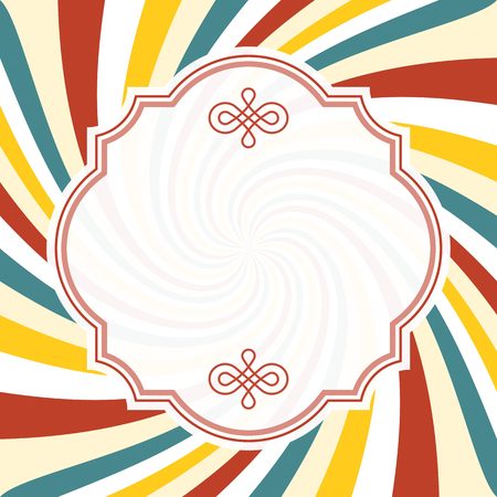 Swirl background with vintage frame and divider line, Swirl sunbeam poster background, Swirling Starburst with retro border, flat designのイラスト素材