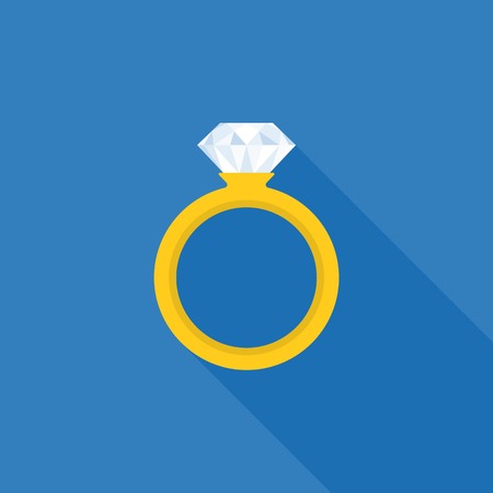 wedding ring icon, ring illustration with long shadow vector, ring with diamond icon, wedding ring flat design vectorのイラスト素材