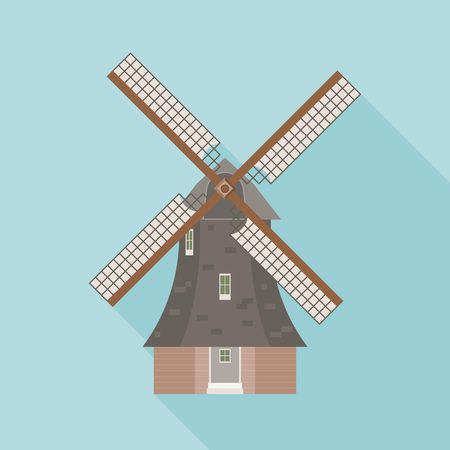 Dutch windmill vector, windmill icon, flat design with long shadowのイラスト素材
