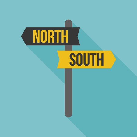 sign post icon, north and south direction sign post, flat designのイラスト素材