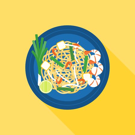 Thai food, Pad thai (Stir-fried rice noodle), flat designのイラスト素材