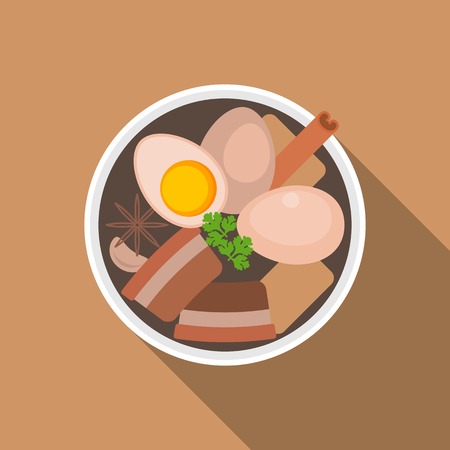 Thai food, Pa lo(Stewed Pork with Eggs), flat designのイラスト素材