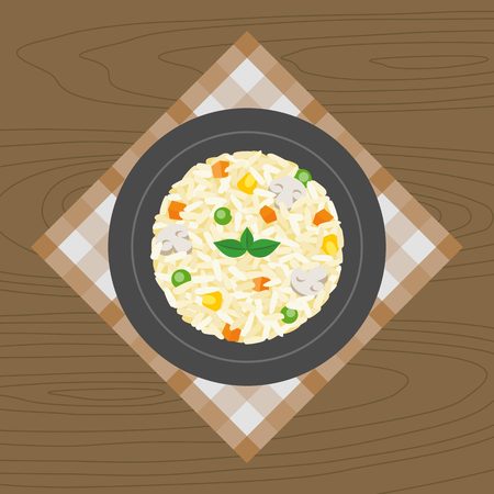 Vegetable and mushroom Risotto, flat designのイラスト素材