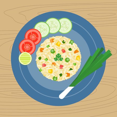 Fried rice, flat designのイラスト素材