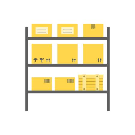 Vector storage,rows of shelves with boxes,flat designのイラスト素材