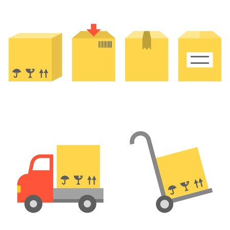 Vector shipping and handtruck icons set, flat designのイラスト素材