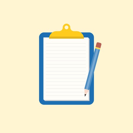 Note memo and pencil illustration, reminder icon, blank clipboard icon flat designのイラスト素材