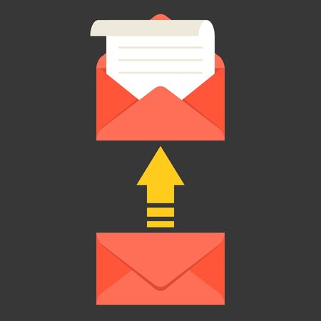 open envelope and message with arrow, in box icon, open mail and read mail concept, flat design vector for use in application of mobile  phone, smart phone and tabletのイラスト素材