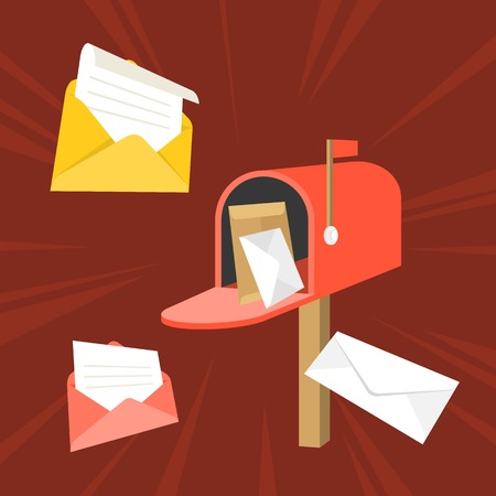 open mail box with envelope and message, in box icon, open mail and read mail concept, 3d flat design vectorのイラスト素材