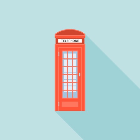Red telephone box of London, flat design with long shadowのイラスト素材