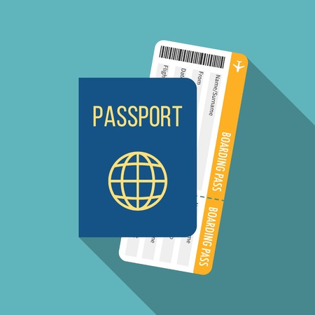 Travel icon, passport and boarding pass, flat designのイラスト素材