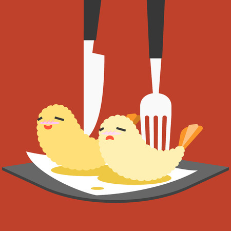 Vector Funny Cartoon Japanese Foodのイラスト素材