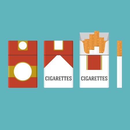 set of vintage cigarettes and open cigarette pack illustration, flat designのイラスト素材