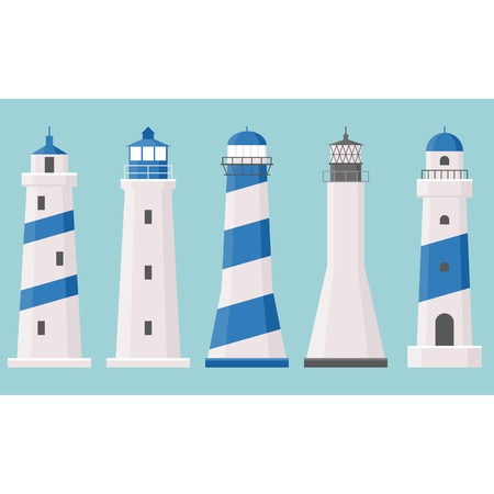 Vector light house icons collection set, flat designのイラスト素材
