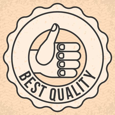 thumbs up hand sign in circle badge, best quality typography in circle frame badge for advertising, Guarantee symbol, flat design on grunge paper backgroundのイラスト素材