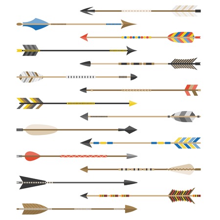 Set of arrow types for archer, include various type of feather such as indian style,old style, aragon, old english, flat design vectorのイラスト素材