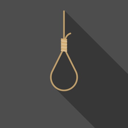 Hang rope with long shadow icon, suicide noose illustration vector, flat design