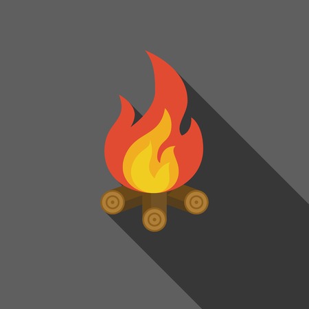 bonfire on fire wood icon, flat design with long shadowのイラスト素材