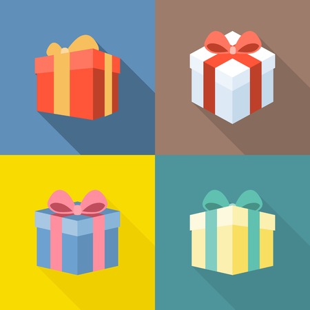 Vector colorful present box icons set, flat design with long shadowのイラスト素材