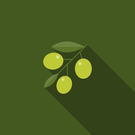 green olive with leaves icon with long shadow, flat designのイラスト素材