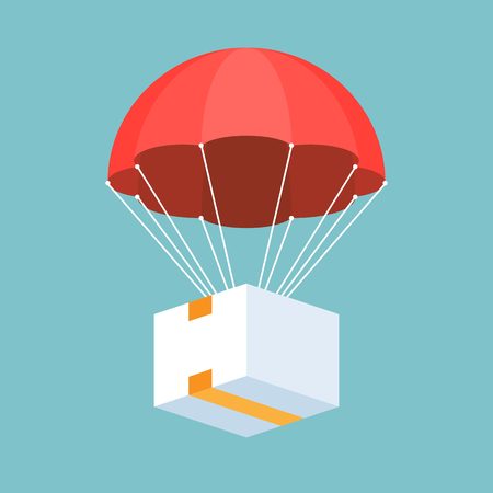 delivery service concept illustration vector, parcel with parachute for shipping, flat design vectorのイラスト素材