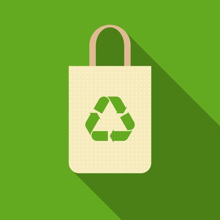 green recycle sign on paper bag icon with polka dot pattern, flat design, eco friendly concept illustrationのイラスト素材